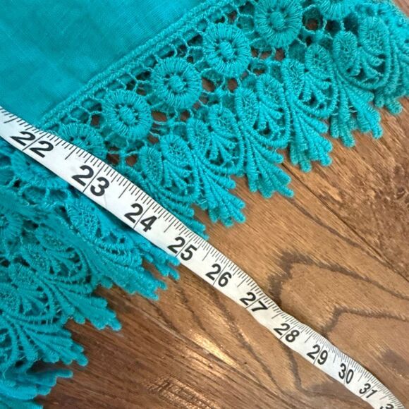Terzo Millenio NWT turquoise linen crochet lace trim blouse small - Picture 6 of 9